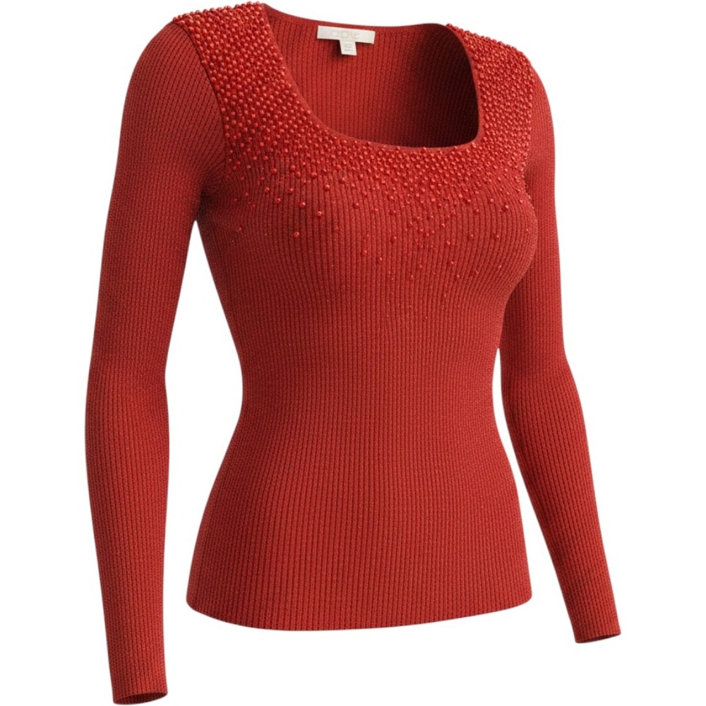 Vintage Cache Beaded Metallic Ribbed Sweater Large Red